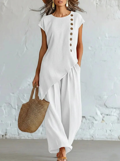 Women's Asymmetrical Top & Wide Leg Pants Set