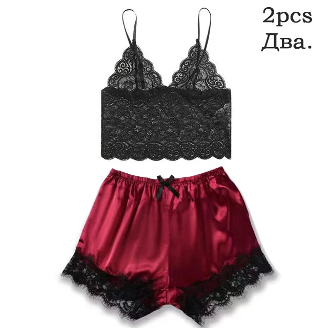 Women's Satin Sleepwear Set – Lace Robe & Pajamas