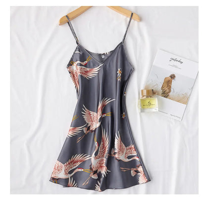 Sexy Women 2PC Silky Nightwear Gown Set V-Neck Pajama Sleepwear