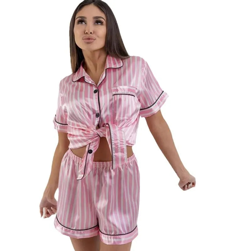 Women's Leopard Print Ice Silk Pajama Set