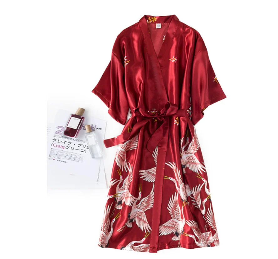 Sexy Women 2PC Silky Nightwear Gown Set V-Neck Pajama Sleepwear