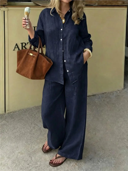 Women's Linen Shirt & Wide Leg Pants Set