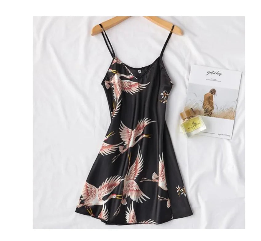Sexy Women 2PC Silky Nightwear Gown Set V-Neck Pajama Sleepwear