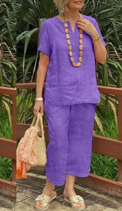 Women's Short Sleeve Top & Wide Leg Pants Set