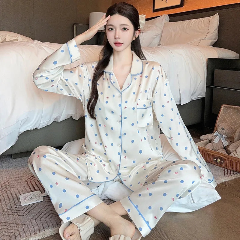 Women's Polka Dot Ice Silk Pajama Set