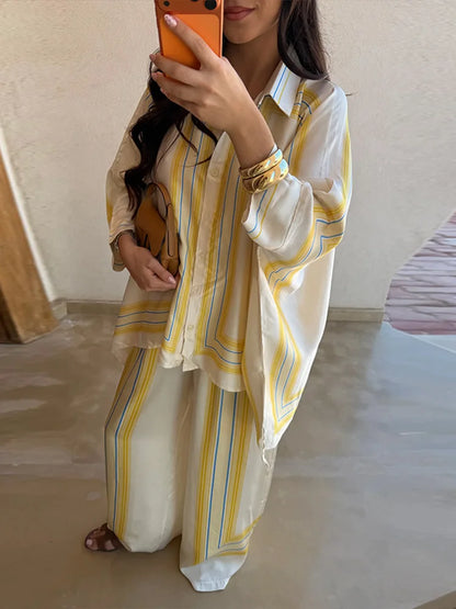 Women's Striped Shirt & Wide Leg Pants Set