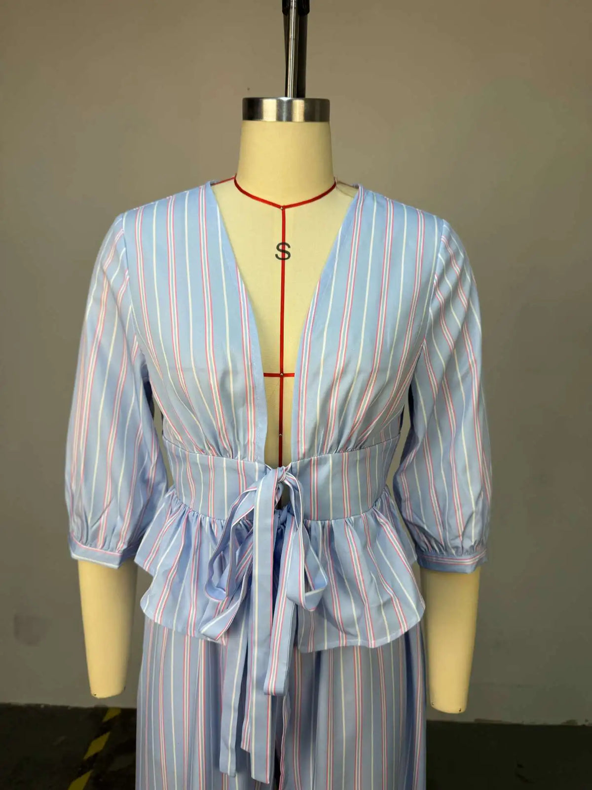 Women's Striped V-Neck Shirt & Wide Leg Pants Set