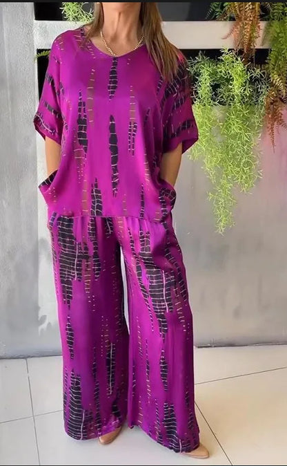 Women's Geometric T-Shirt & Wide Leg Pants Set