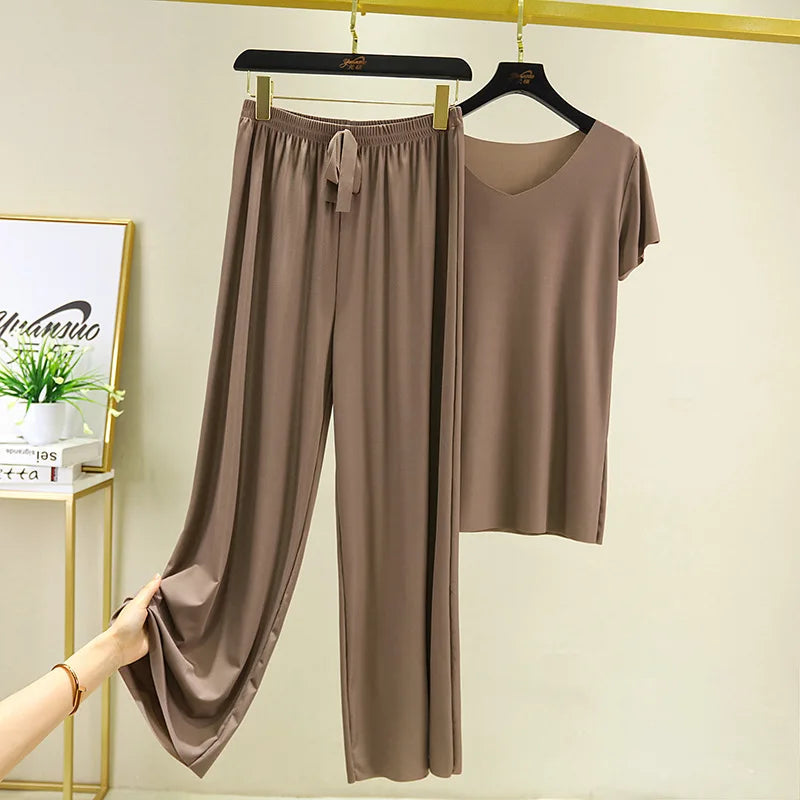 Women's Summer Top & Wide Leg Pants Set