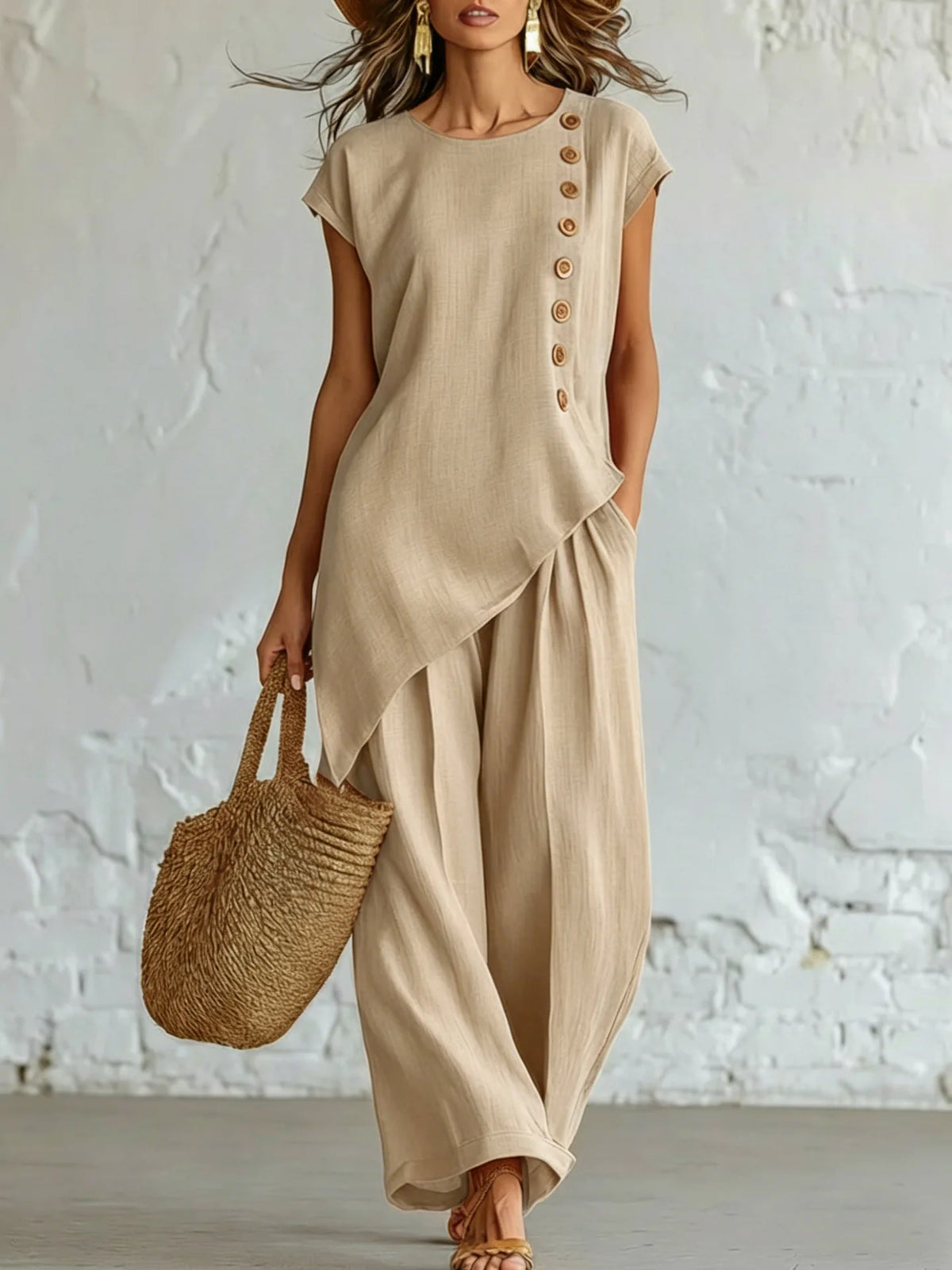 Women's Asymmetrical Top & Wide Leg Pants Set