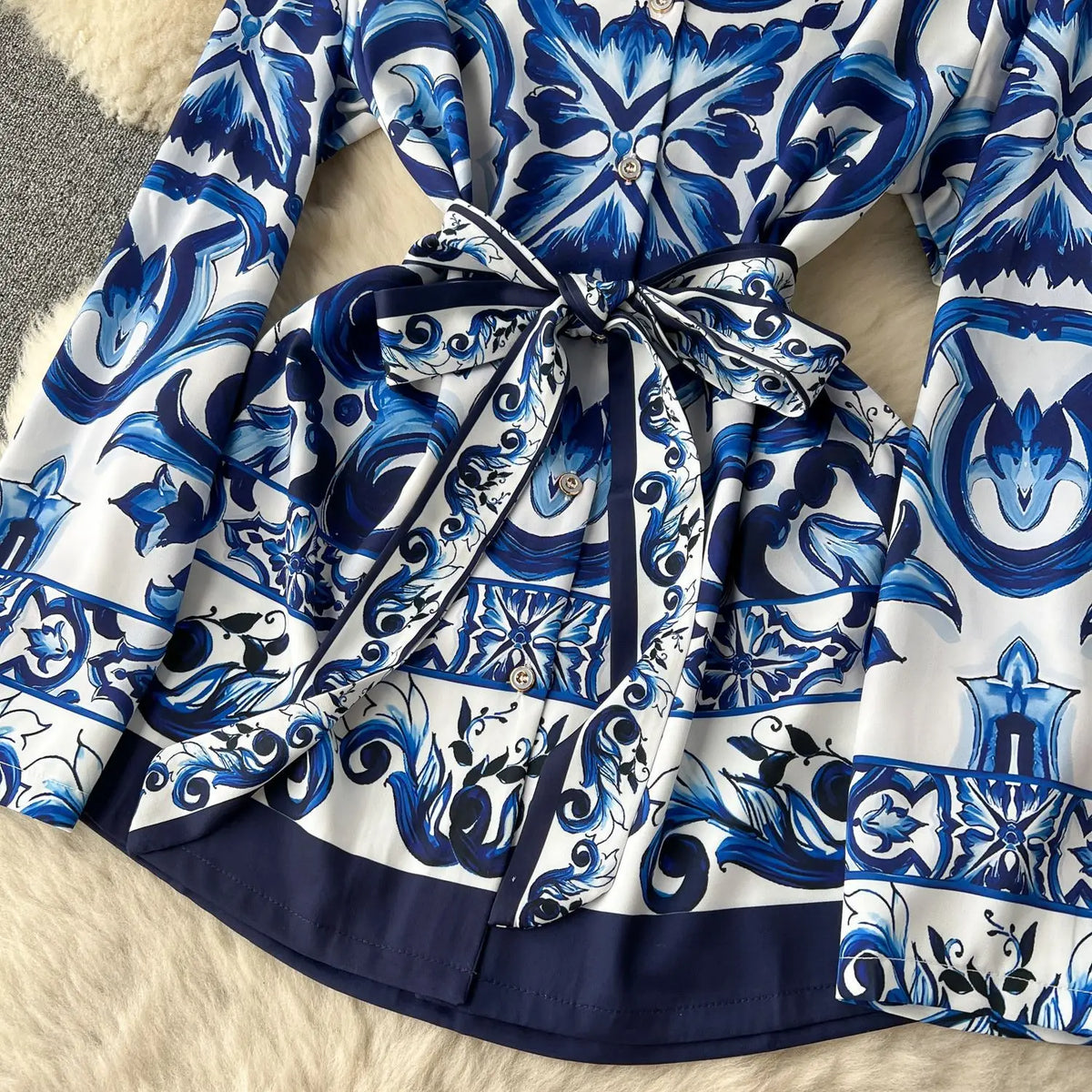 Women's Printed Shirt & Wide Leg Pants Set