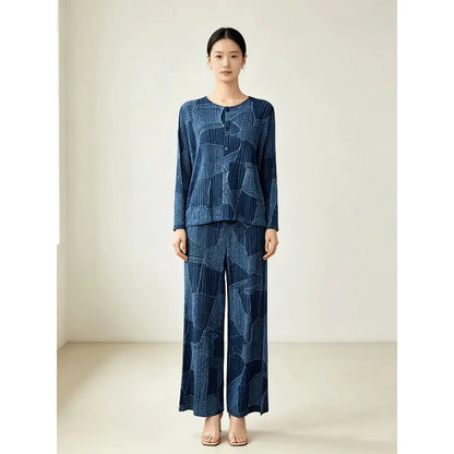Women's Pleated Cardigan & Wide Leg Pants Set
