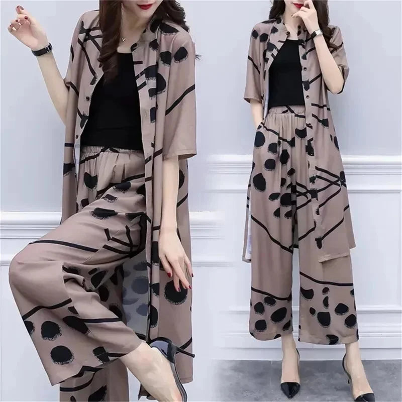 Women's Chiffon Cardigan & Wide Leg Pants Set