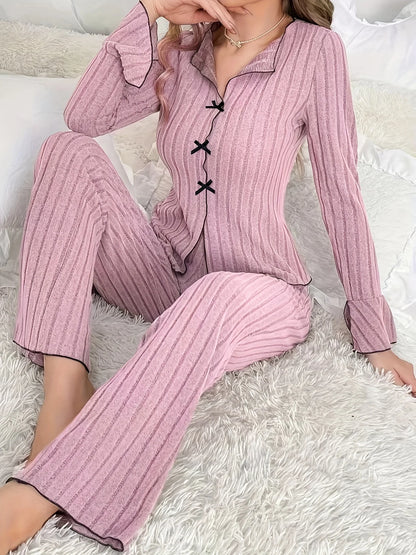 Women's Bow Pajama Set Long Sleeve & Pants