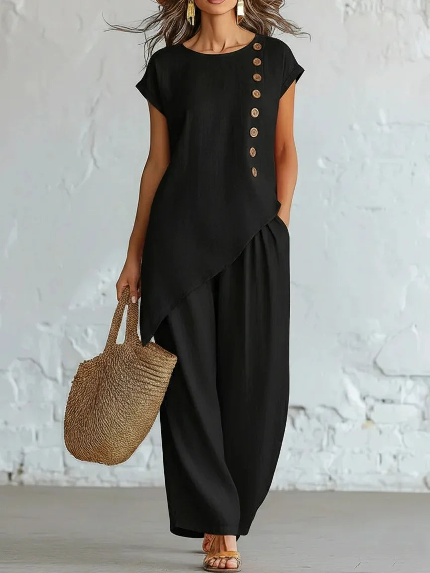 Women's Asymmetrical Top & Wide Leg Pants Set