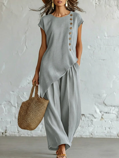 Women's Asymmetrical Top & Wide Leg Pants Set