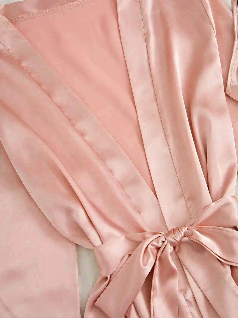 Women's Satin Sleepwear Set – Lace Robe & Pajamas