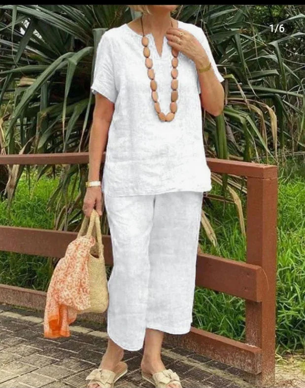 Women's Short Sleeve Top & Wide Leg Pants Set