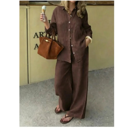 Women's Linen Shirt & Wide Leg Pants Set