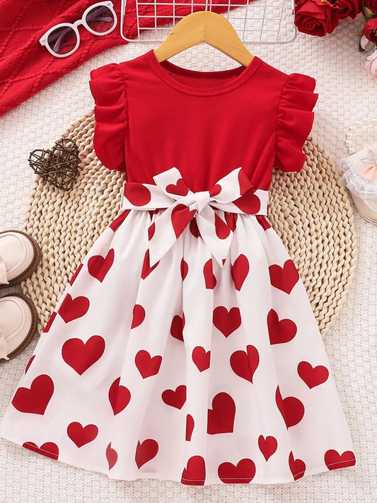 2026 Girls Red Heart Princess Dress