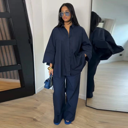 Women's Striped Shirt & Wide Leg Pants Set