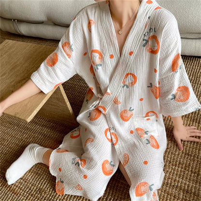 Women's Cotton Night Robe – Half Sleeve Dressing Gown