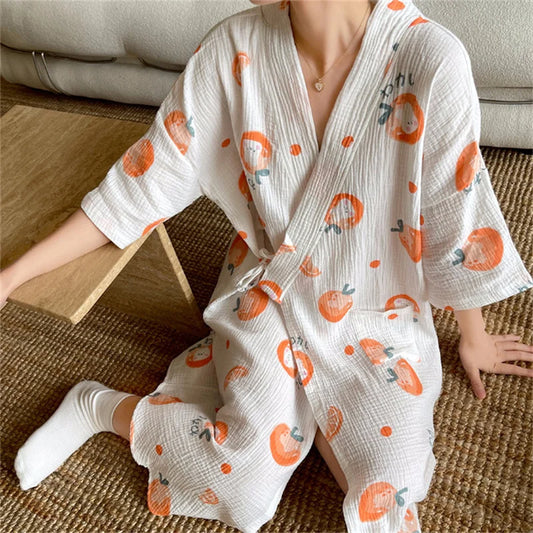 Women's Cotton Night Robe – Half Sleeve Dressing Gown