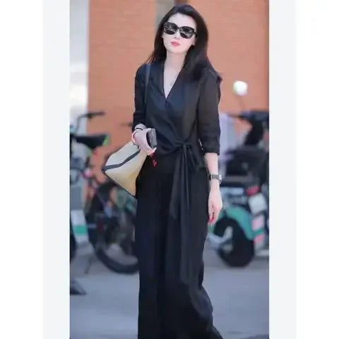 Women's V-Neck Shirt & Wide Leg Pants Set