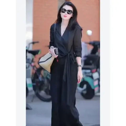 Women's V-Neck Shirt & Wide Leg Pants Set