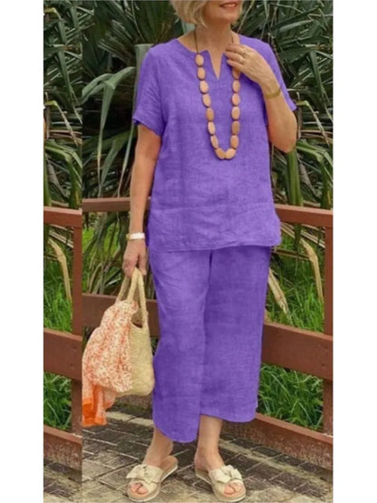 Women's Short Sleeve Top & Wide Leg Pants Set
