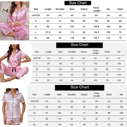 Women's Stripe Print Satin Pajama Set Long Sleeve Sleepwear
