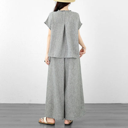 Women's Linen Blouse & Wide Leg Pants Set