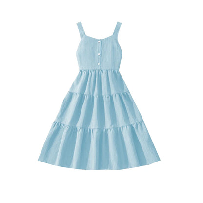 Girls 8–12Y Green Sleeveless Tiered Dress with Back Bow