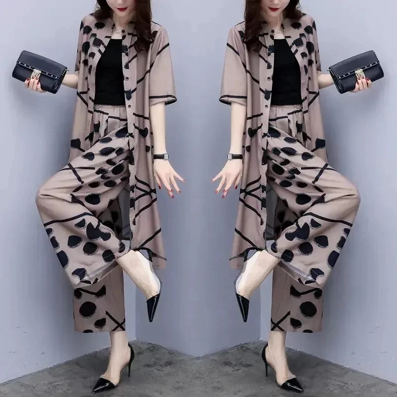 Women's Chiffon Cardigan & Wide Leg Pants Set