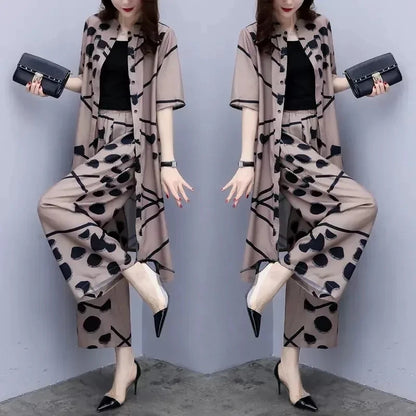 Women's Chiffon Cardigan & Wide Leg Pants Set