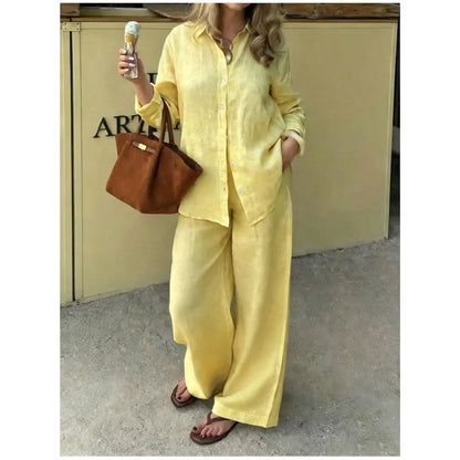 Women's Linen Shirt & Wide Leg Pants Set