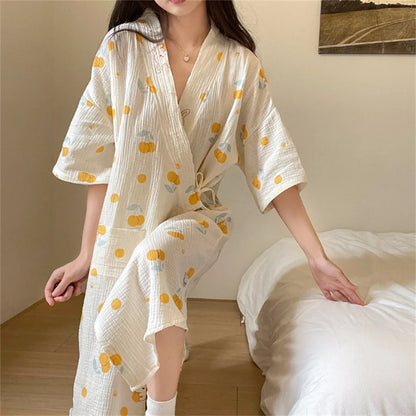 Women's Cotton Night Robe – Half Sleeve Dressing Gown