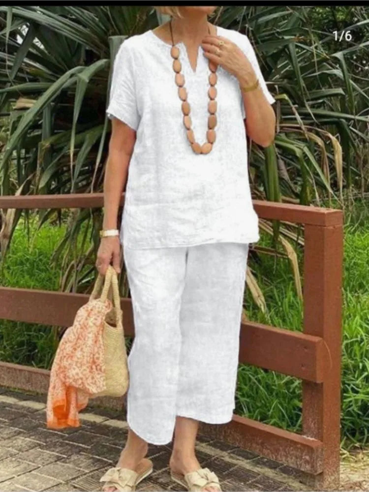 Women's Short Sleeve Top & Wide Leg Pants Set