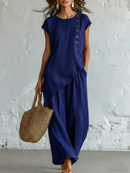 Women's Asymmetrical Top & Wide Leg Pants Set