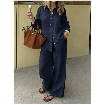 Women's Linen Shirt & Wide Leg Pants Set