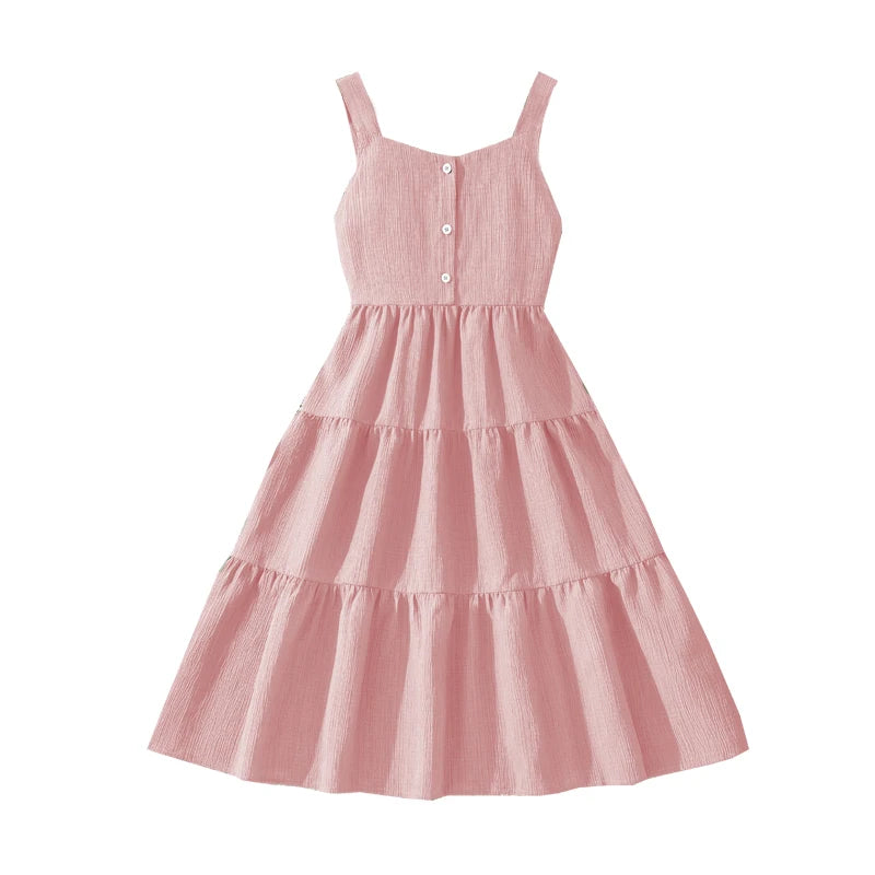 Girls 8–12Y Green Sleeveless Tiered Dress with Back Bow