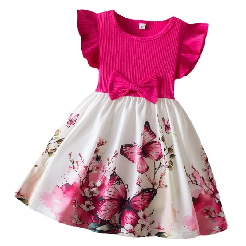 Girls 3–7Y Butterfly Print Casual Summer Dress