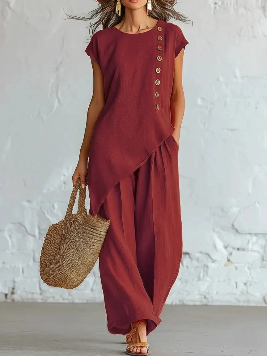 Women's Asymmetrical Top & Wide Leg Pants Set