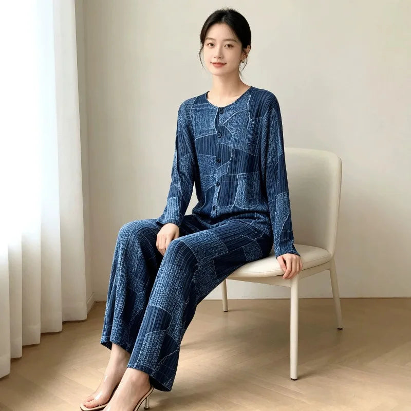 Women's Pleated Cardigan & Wide Leg Pants Set