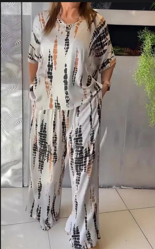 Women's Geometric T-Shirt & Wide Leg Pants Set