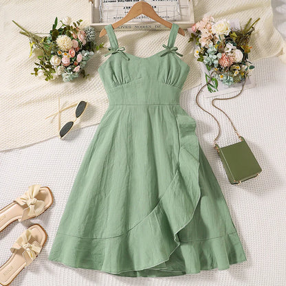 Girls Summer Bow Dress (8–12Y) with Uneven Hem