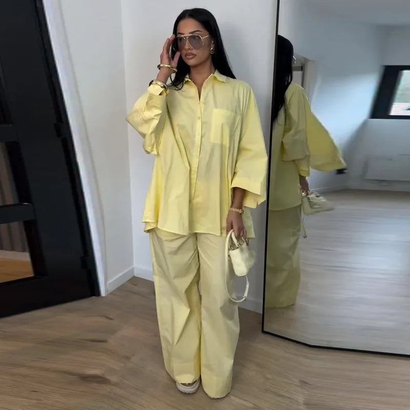 Women's Striped Shirt & Wide Leg Pants Set