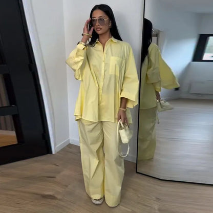 Women's Striped Shirt & Wide Leg Pants Set