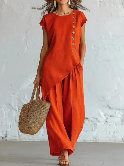 Women's Asymmetrical Top & Wide Leg Pants Set