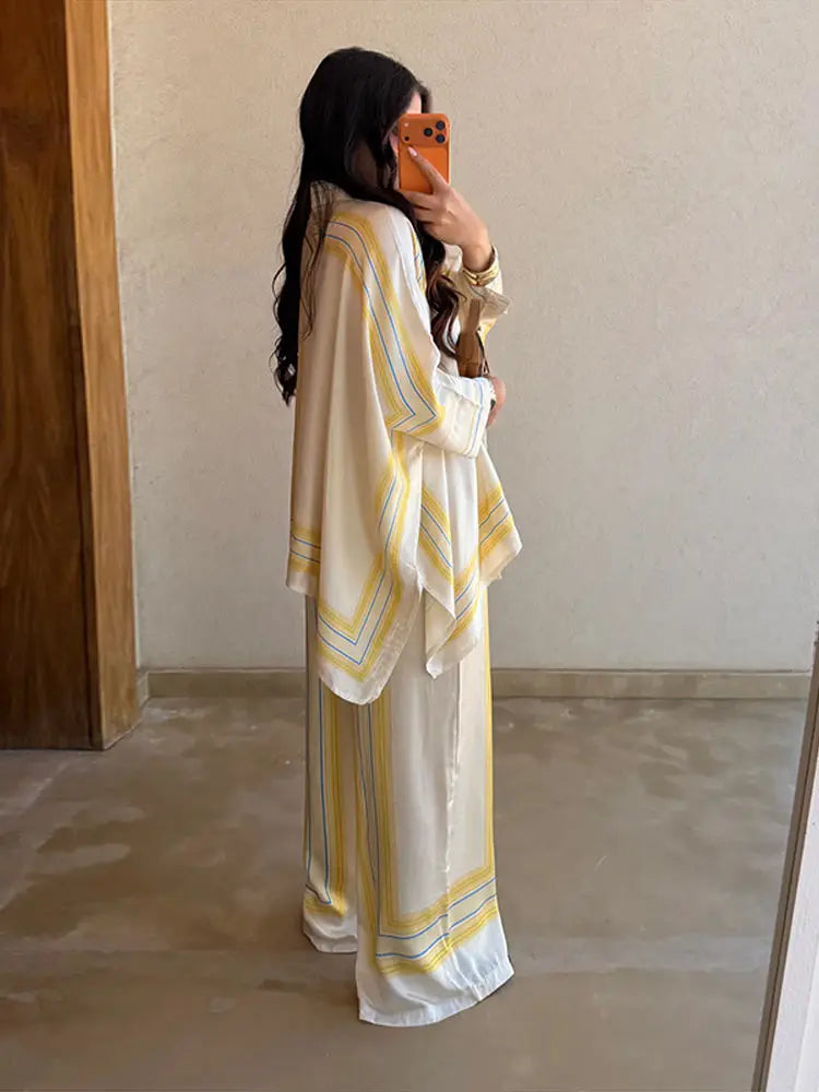 Women's Striped Shirt & Wide Leg Pants Set